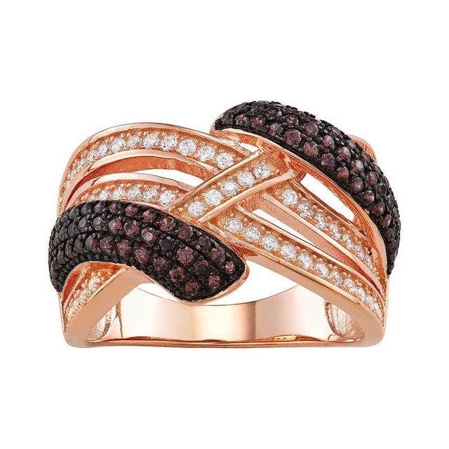 Designs by Gioelli Sterling Silver Mocha & White Cubic Zirconia Woven Ring, Womens Pink Tone Product Image