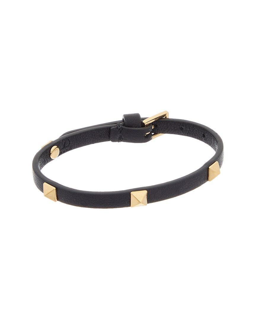 Valentino Rockstud Leather Bracelet In Black Product Image