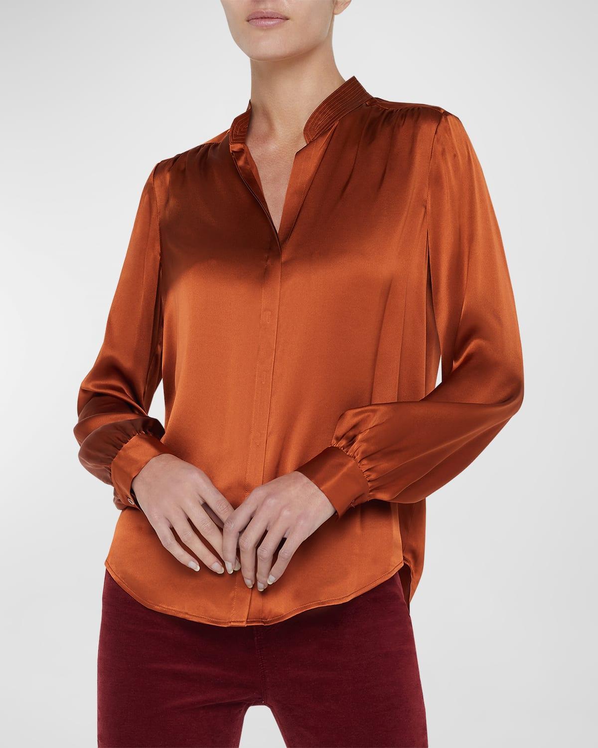 LAgence Bianca Silk Banded Collar Blouse Product Image