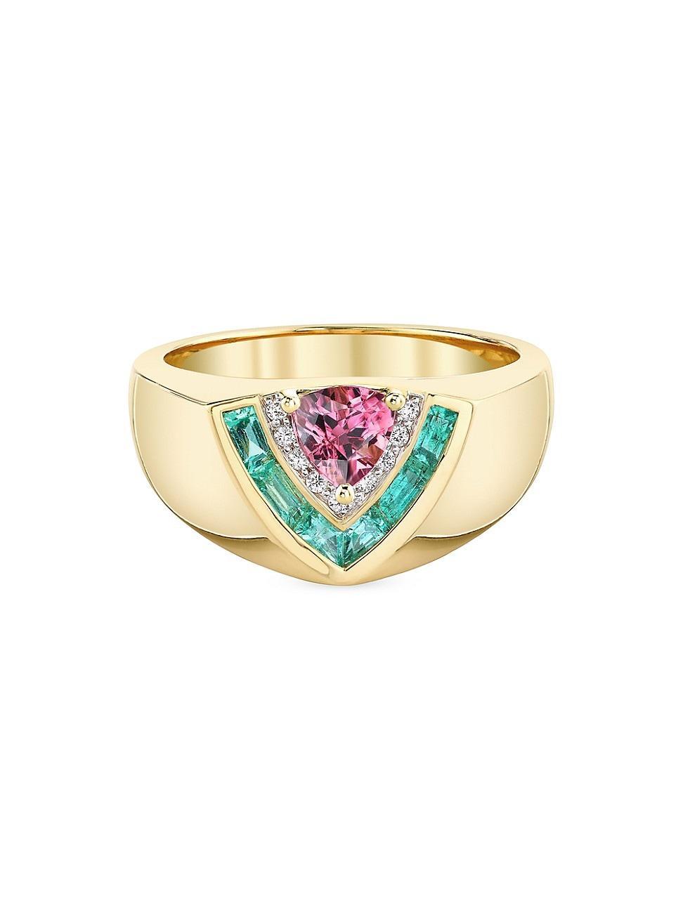 Womens Tiered 18K Yellow Gold & Multi-Gemstone Ring Product Image