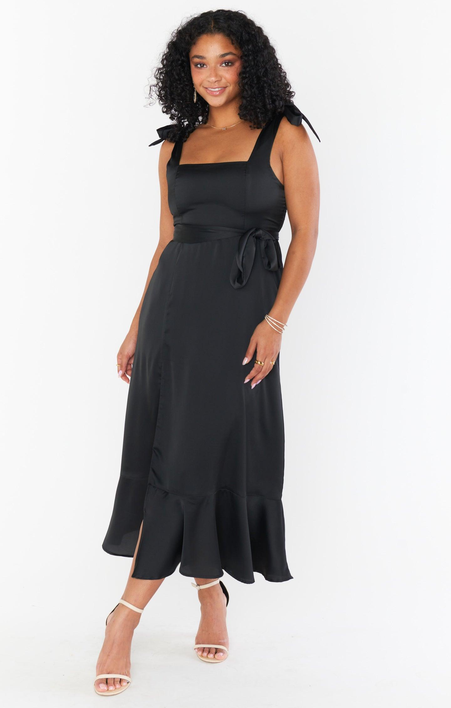 Claire Midi Dress ~ Black Luxe Satin Product Image