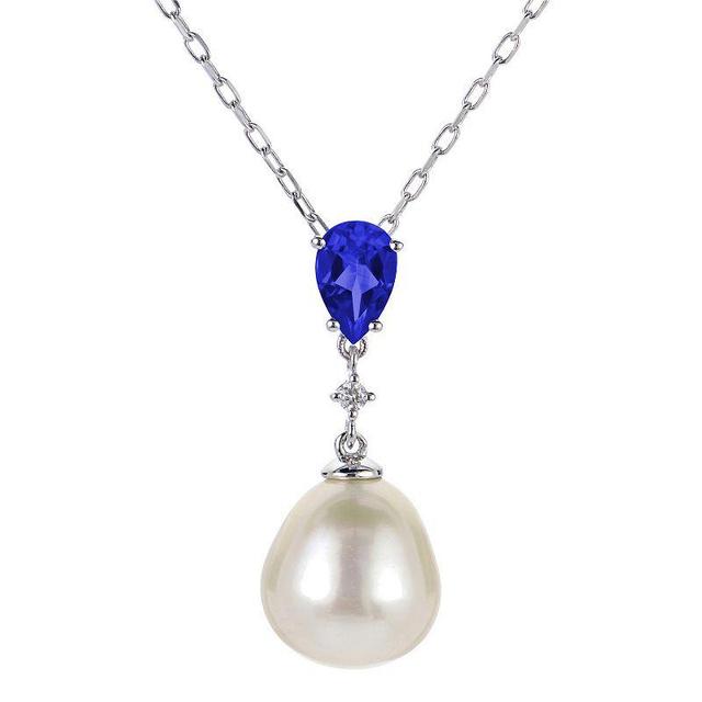 PearLustre by Imperial Sterling Silver Freshwater Cultured Pearl & Lab-Created Blue & White Sapphires Pendant Necklace, Womens Product Image