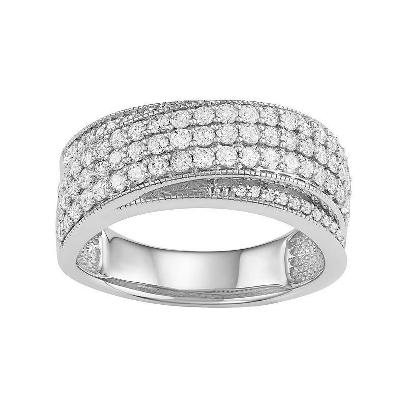 10k White Gold 1 Carat T.W. Diamond Multi Row Ring, Womens Product Image