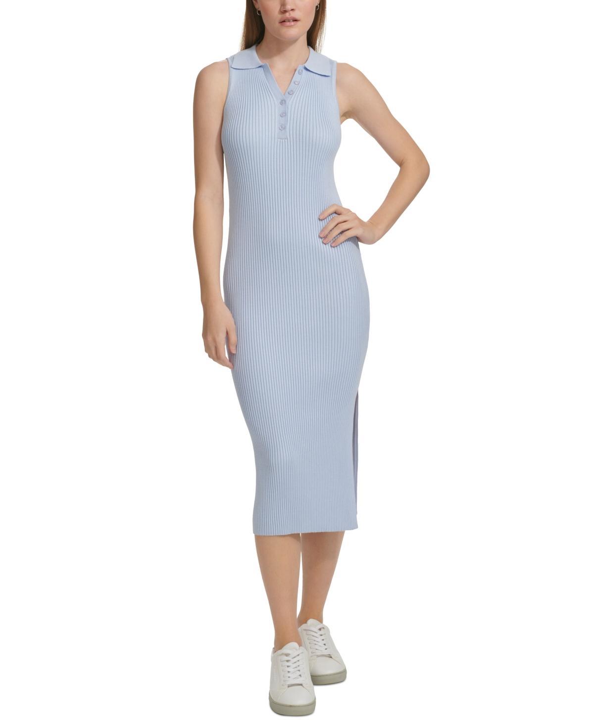 Calvin Klein Jeans Womens Sleeveless Ribbed Polo Midi Dress Product Image