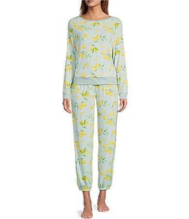 Honeydew Intimates Star Seeker Lounge Knit Stripe Tealeaf Lemon Print Top  Jogger Pajama Set Product Image