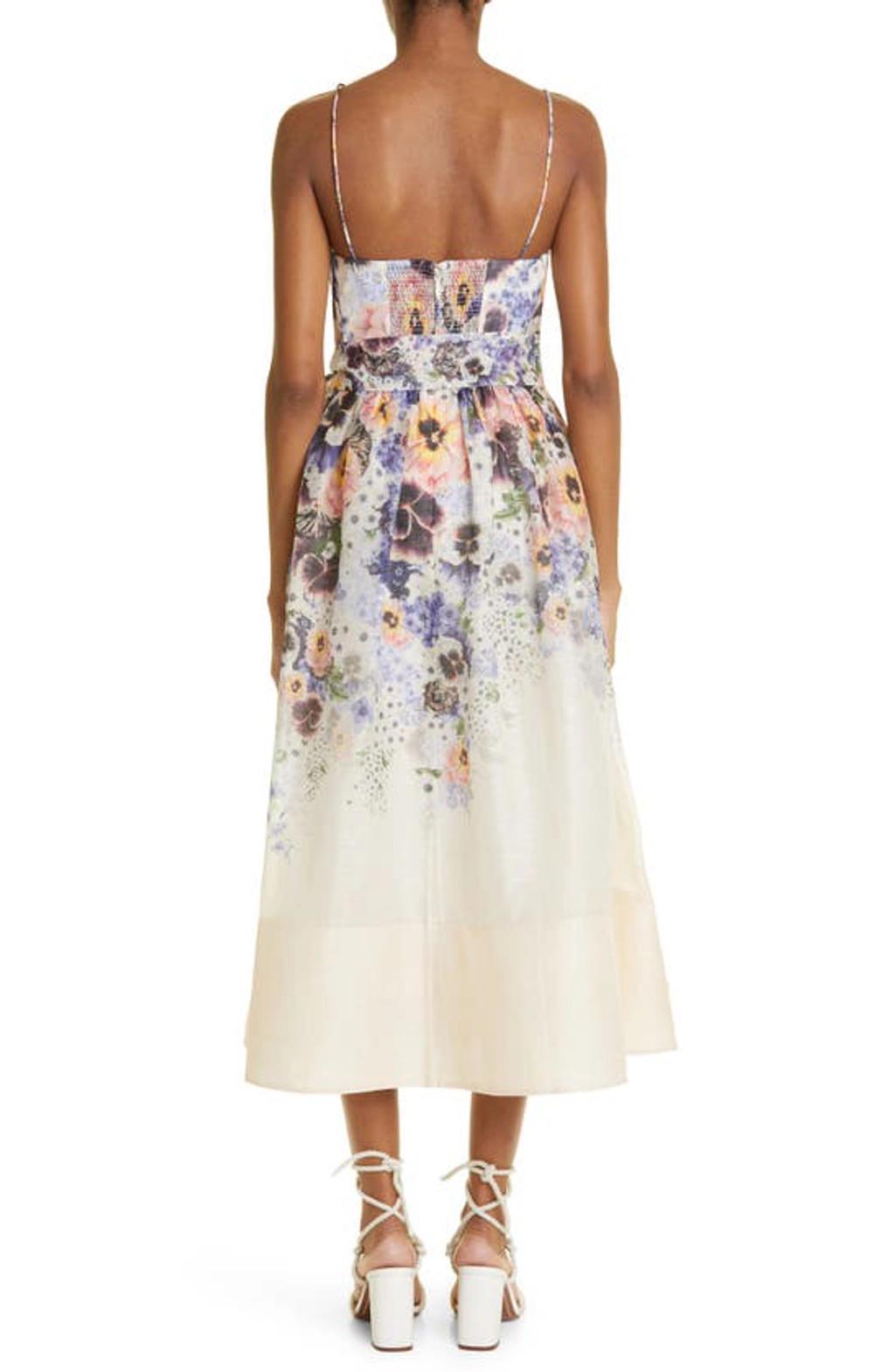 ZIMMERMANN Tama Linen And Silk Corset Midi Dress In Purple Product Image