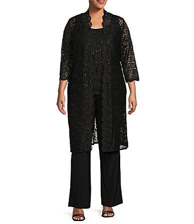 R  M Richards Plus Size Scoop Neck 34 Sleeve Scallop Glitter Lace Duster 3 Product Image