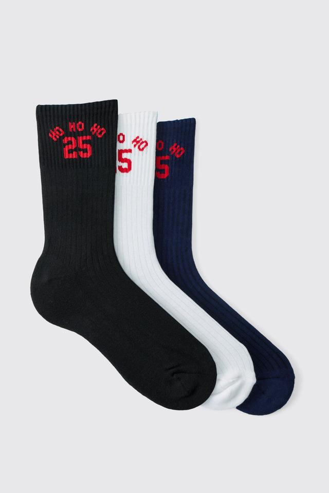 Mens Multi 3 Pack Varsity Christmas Socks, Multi Product Image