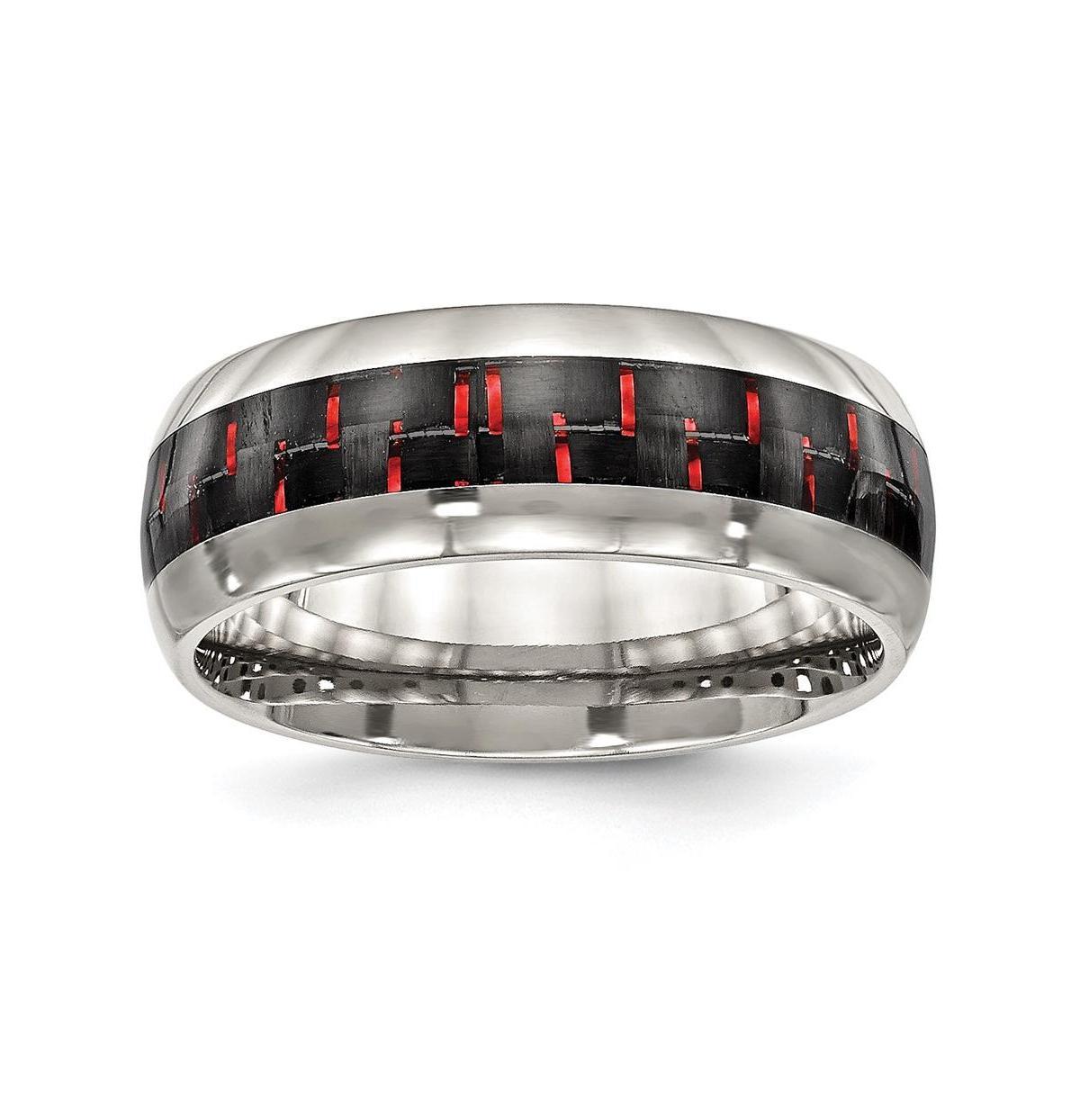 Chisel Stainless Steel Black Red Fiber Inlay 8mm Band Ring Product Image