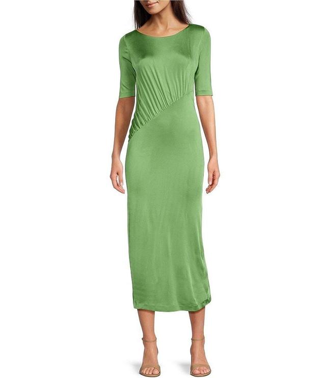 BOSS by Hugo Boss Etalicy Knit Crew Neck Short Sleeve Asymmetrical Ruched Sheath Midi Dress Product Image