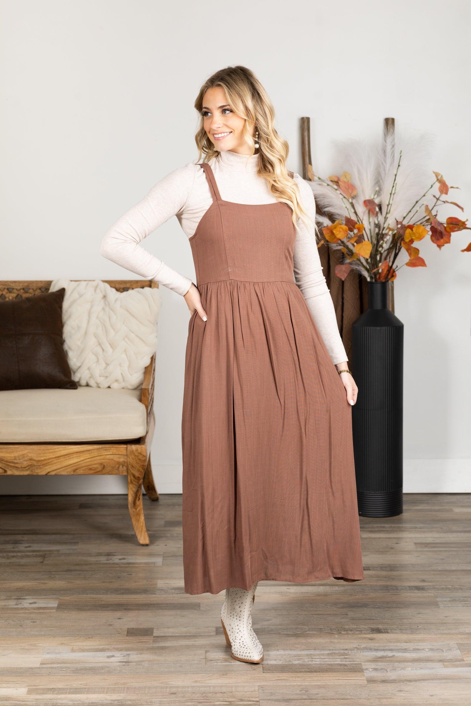 Dark Taupe Smocked Back Maxi Dress Product Image