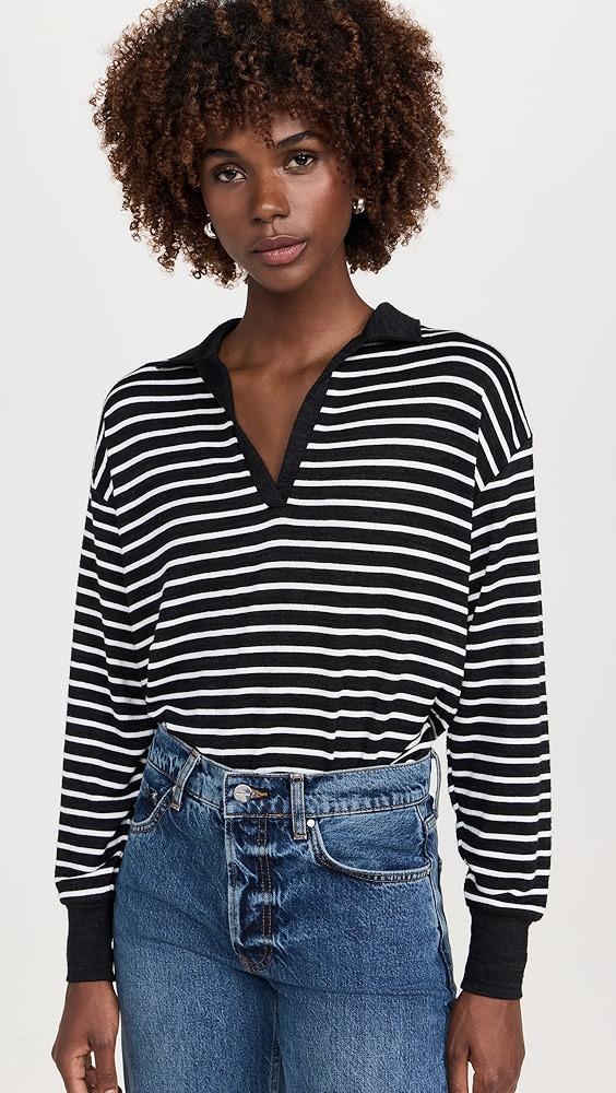 rag & bone The Knit Stripe Polo V Neck | Shopbop Product Image