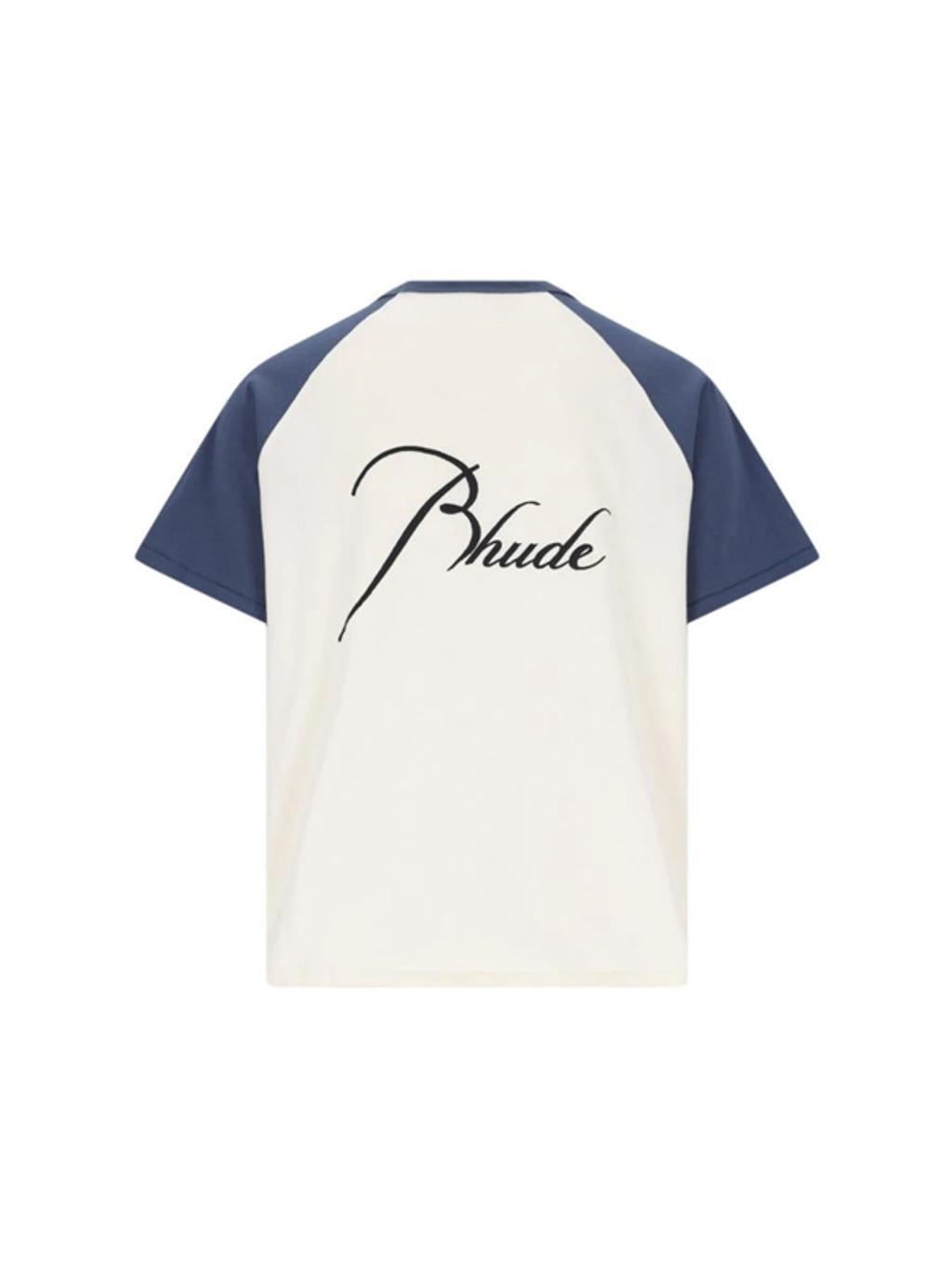 Logo-embroidered Raglan T-shirt In White Midnight Blue Product Image