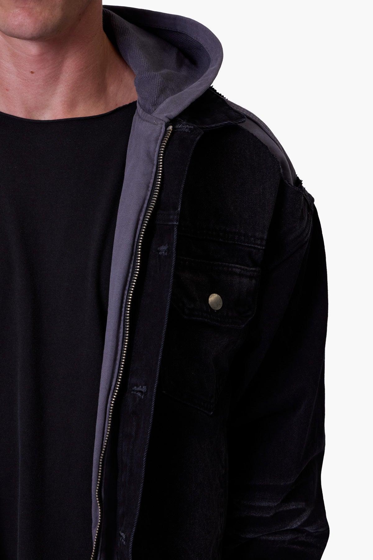 Denim Dissolved Trucker Jacket - Black/Grey Product Image