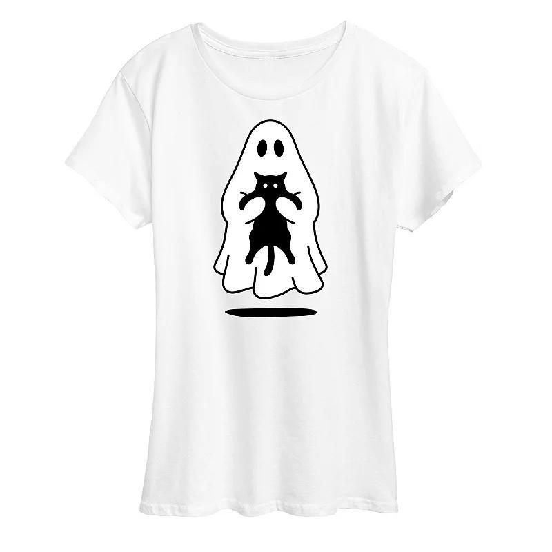 Womens Ghost Holding Black Cat Graphic Tee Product Image