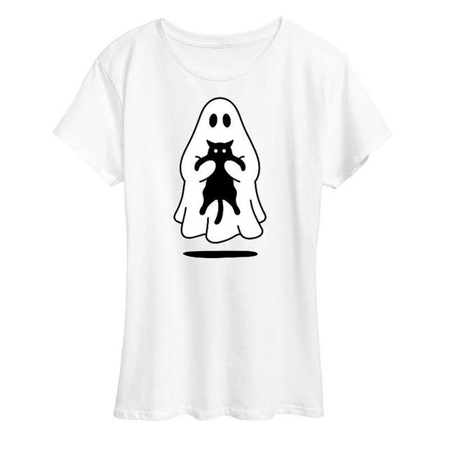 Womens Ghost Holding Black Cat Graphic Tee Product Image