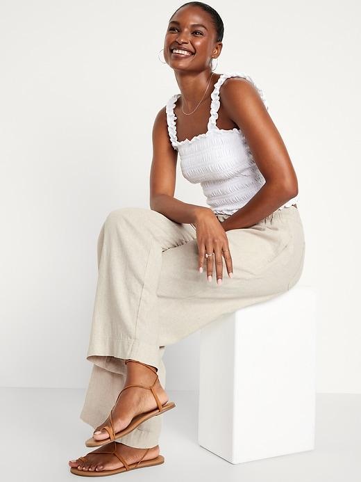 High-Waisted Linen-Blend Wide-Leg Pants Product Image