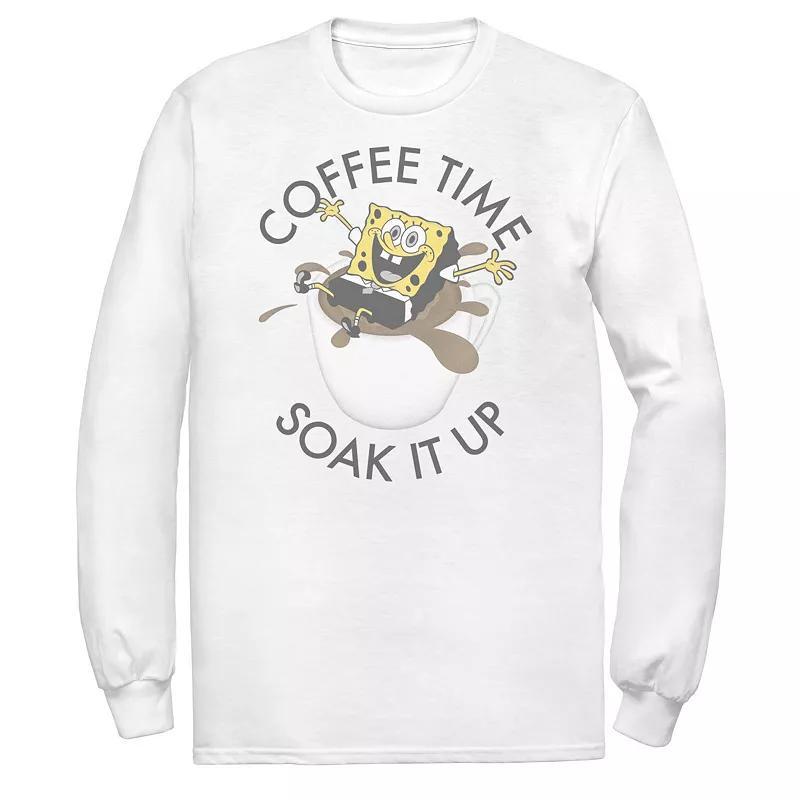 Mens Spongebob Coffee Time Soak It Up Portrait Long Sleeve Tee Product Image