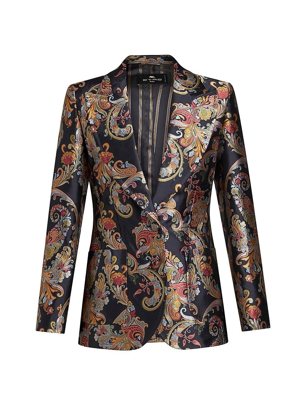 Womens Floral Satin Single-Breasted Jacket Product Image