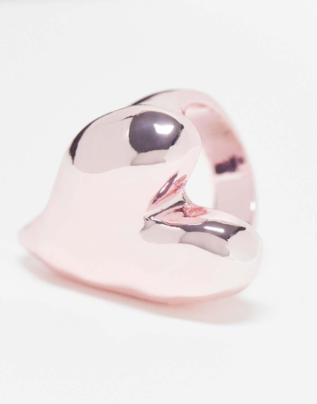 Monki signet heart ring in pink Product Image