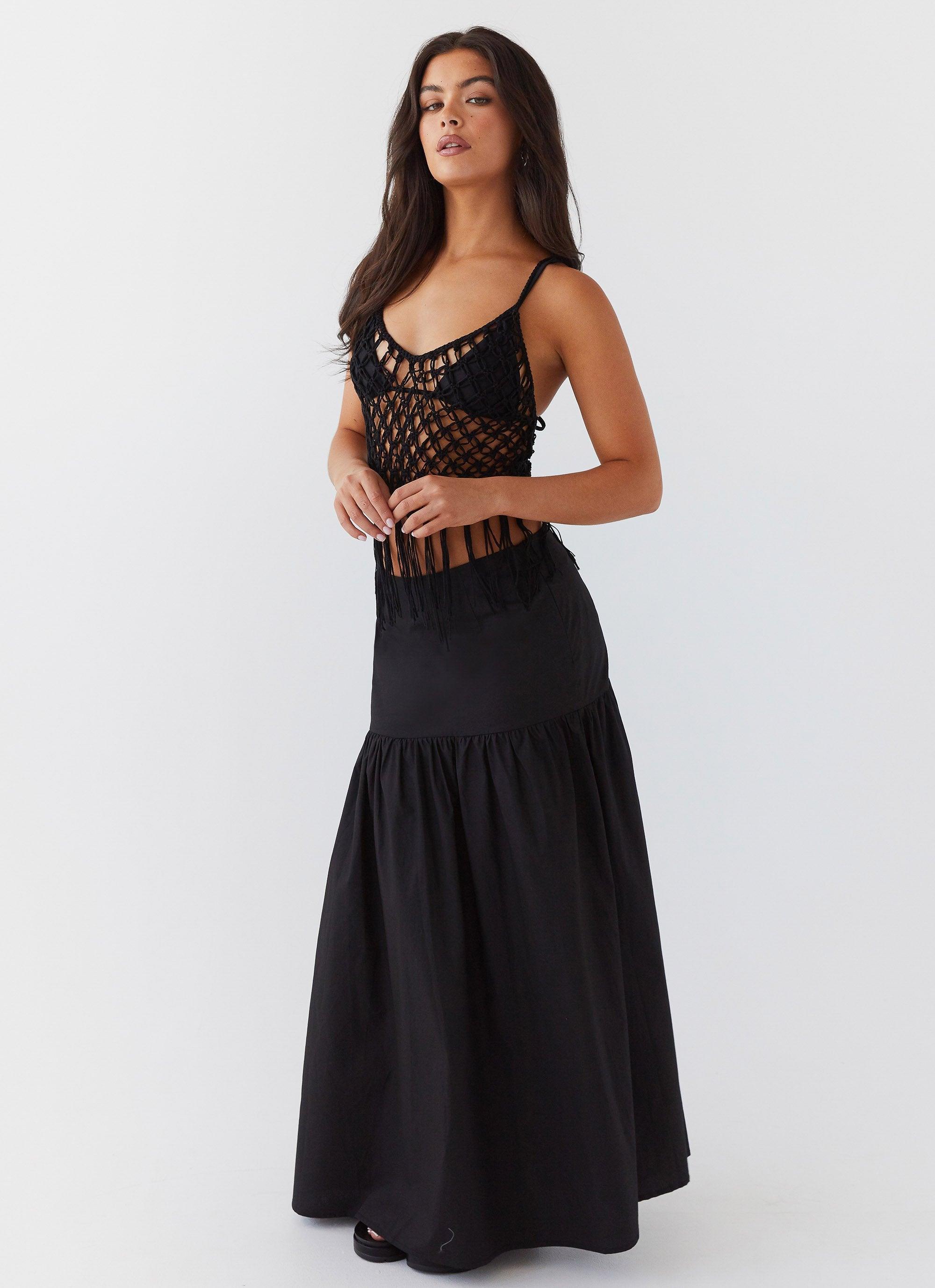 Dreamcatcher Tiered Maxi Skirt - Black Product Image