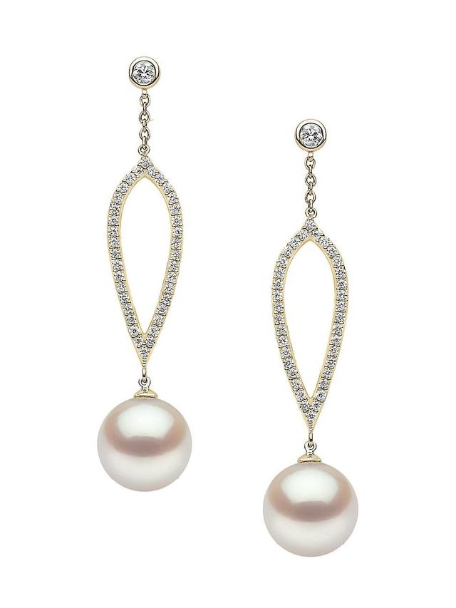 Womens Trend 18K Yellow Gold, Cultured Freshwater Pearl & 0.48 TCW Diamond Drop Earrings Product Image