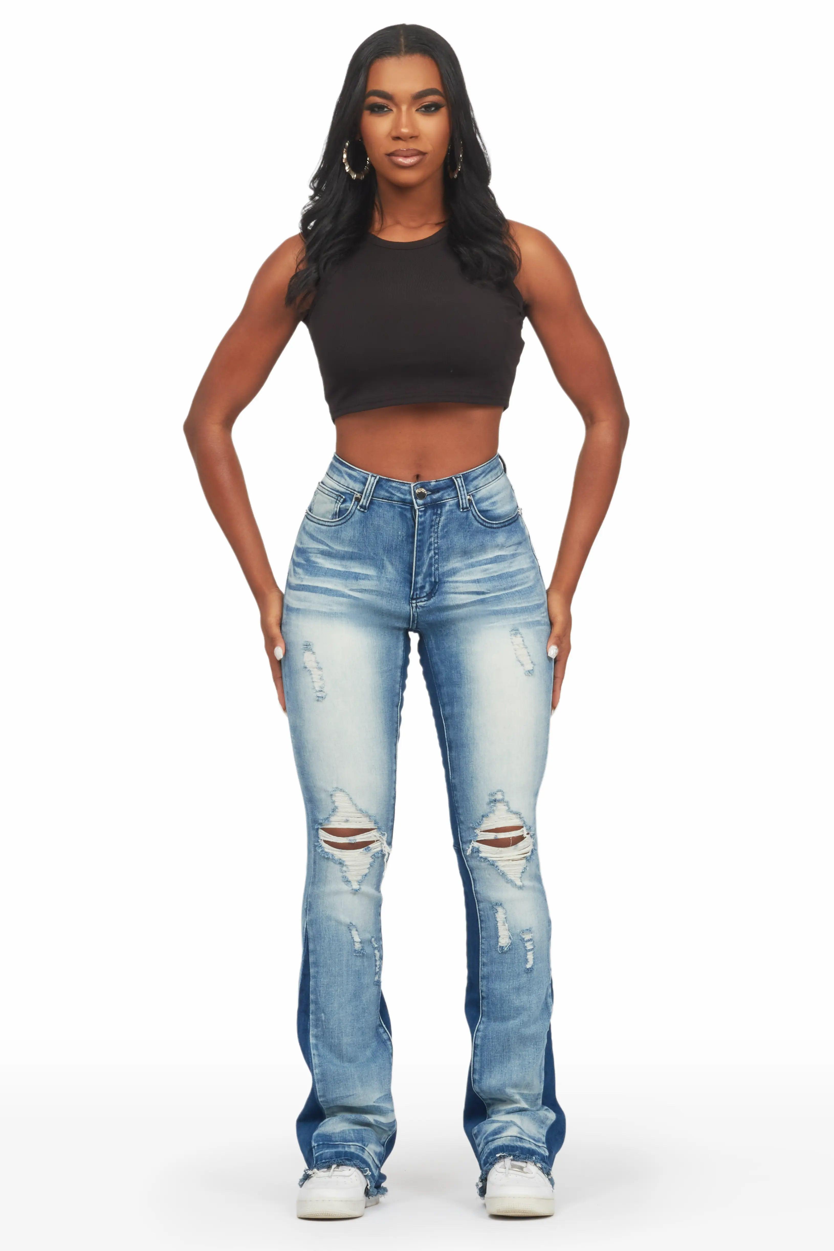 Jazminn Light Wash Stacked Flare Jean Female Product Image