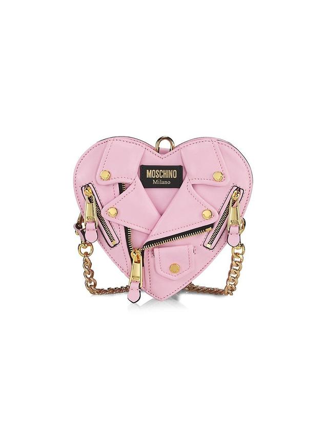 Womens Heart-Shape Moto Leather Crossbody Bag Product Image