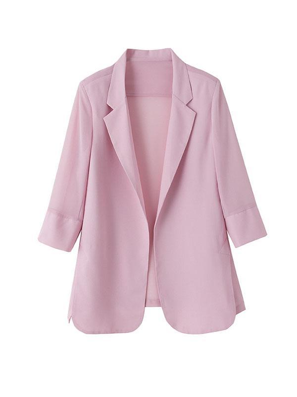 Long Sleeves Loose Solid Color Split-Side Sun Protection Notched Collar Blazer Outerwear Product Image