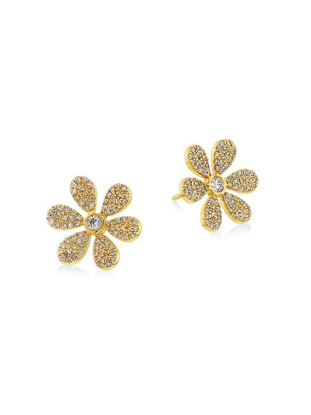 Womens 14K Yellow Gold & 0.54 TCW Diamond Flower Stud Earrings Product Image