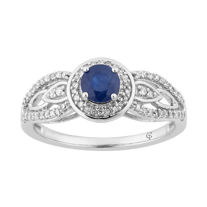 10k White Gold Sapphire & 1/4 Carat T.W. Diamond Halo Ring, Womens Blue Product Image