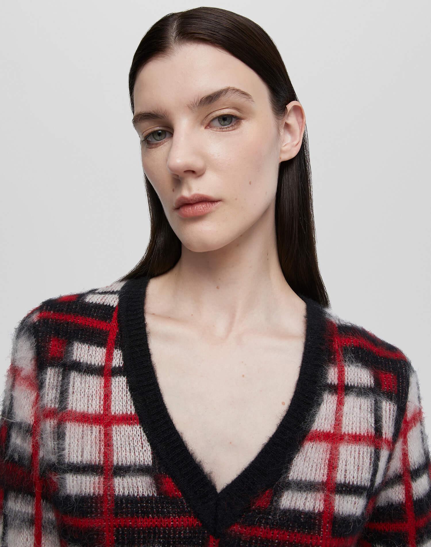 Tartan V Neck Pullover - Black/Red/White Product Image