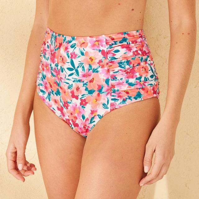 Womens High Waist Bikini Bottom with Side Ruching - Shade & Shore Multi Floral Print Product Image