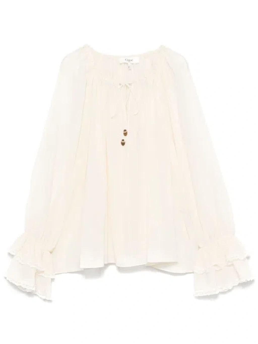 CHLOÉ Gathered Silk Blouse In White Product Image