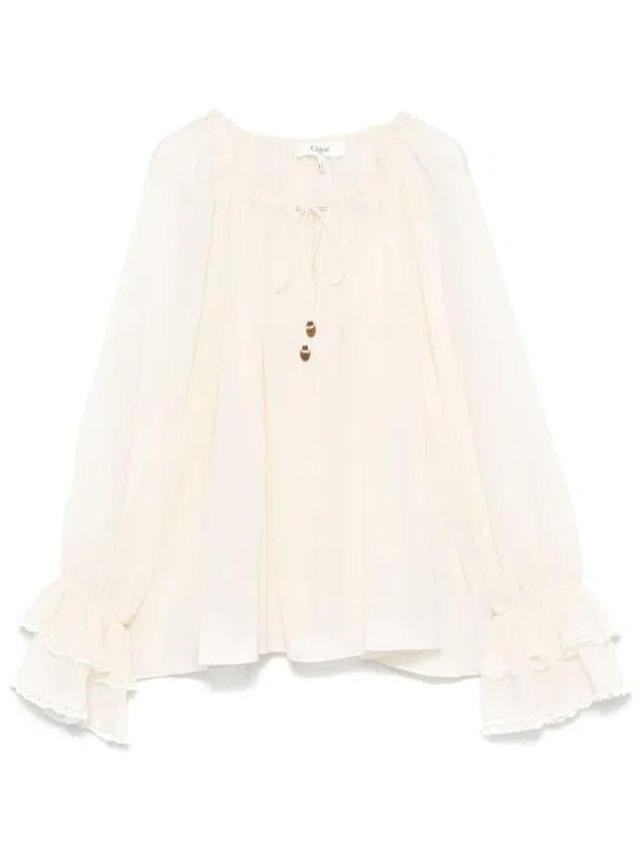 CHLOÉ Gathered Silk Blouse In White Product Image