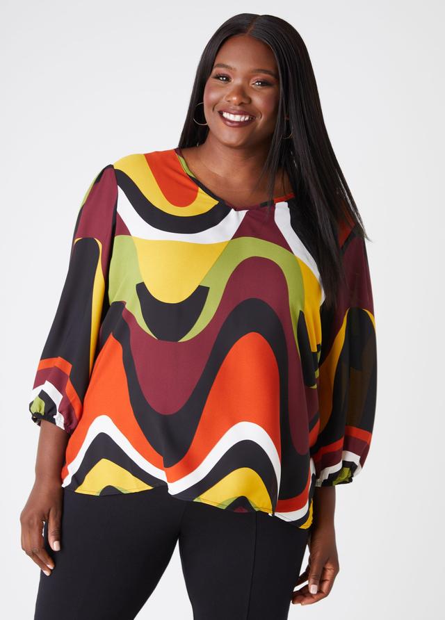 Plus Size Wavy Print Crepe Top Ashley Stewart Product Image