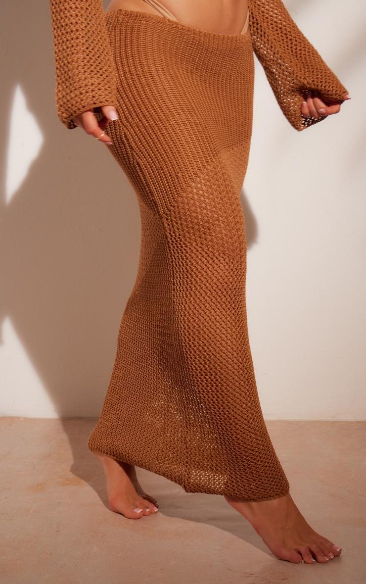 Tan Crochet Maxi Beach Skirt Product Image