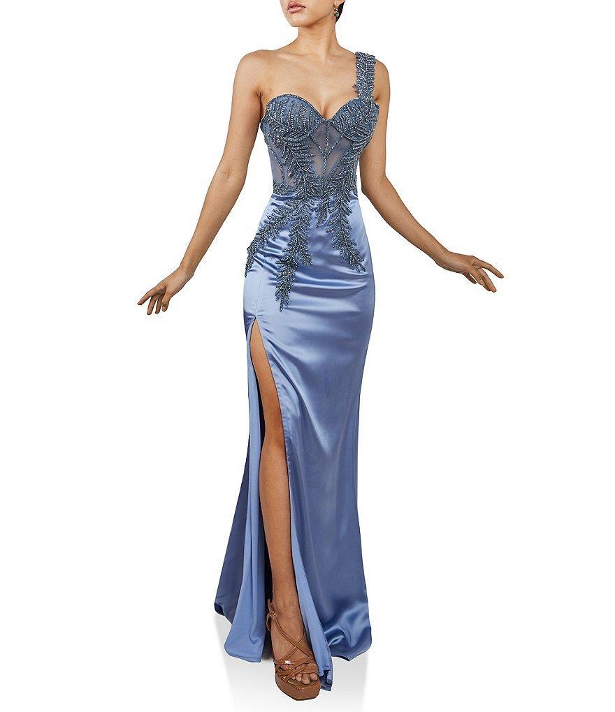 Terani Couture Sweetheart Neck Beaded Corset Satin Gown Product Image