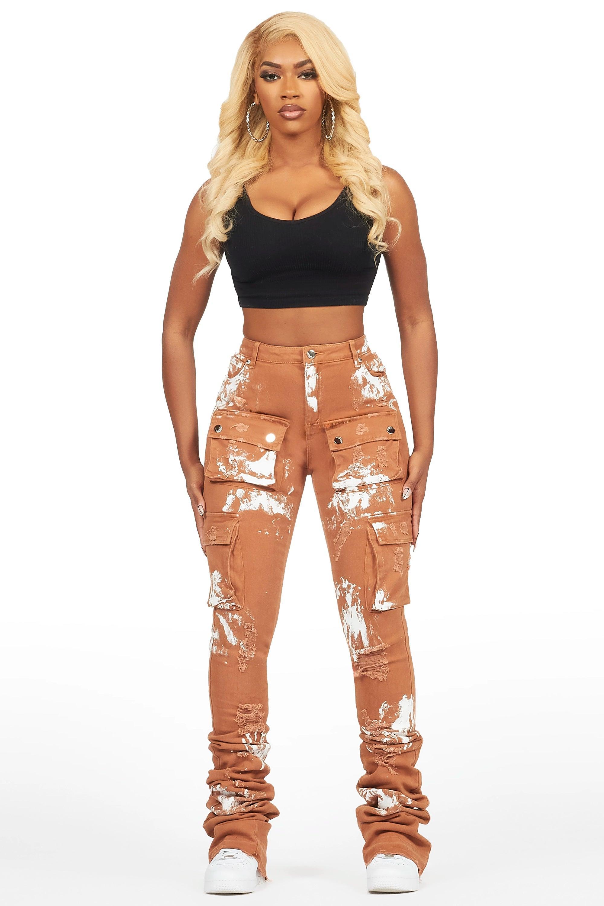 Latrice Camel Painted Super Stacked Jean Female Product Image