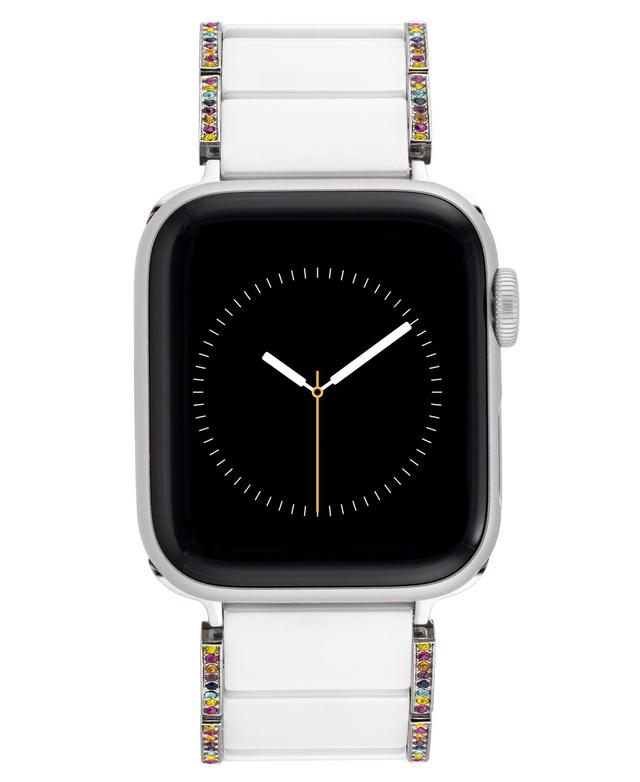 Anne Klein Womens White Ceramic and Rainbow Crystals Bracelet Compatible with 42/44/45/Ultra/Ultra 2 Apple Watch Product Image