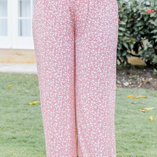 Awhile Longer Pink Smocked Waist Floral Pants FINAL SALE Product Image