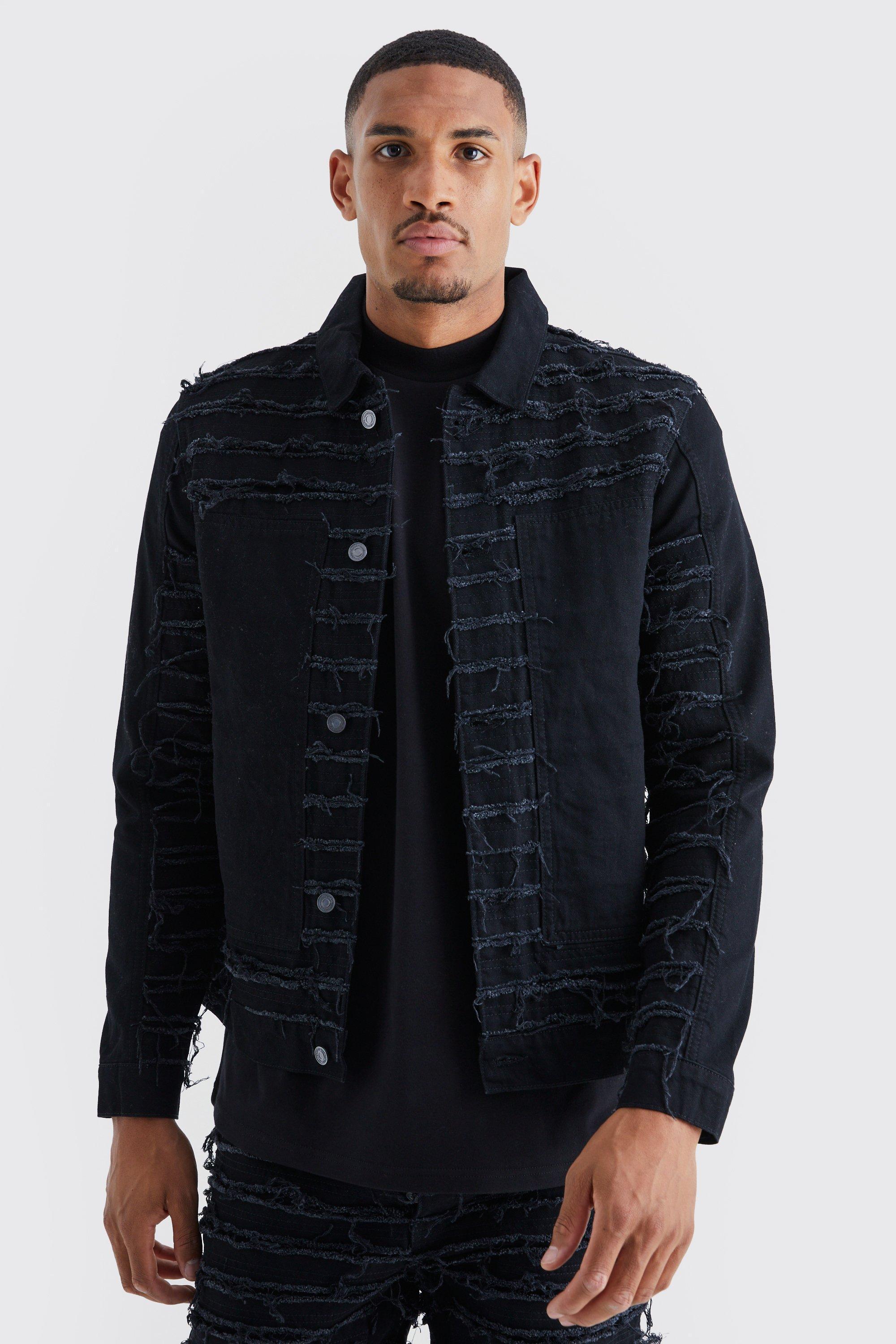 Tall All Over Distressed Jean Jackets | boohooMAN USA Product Image