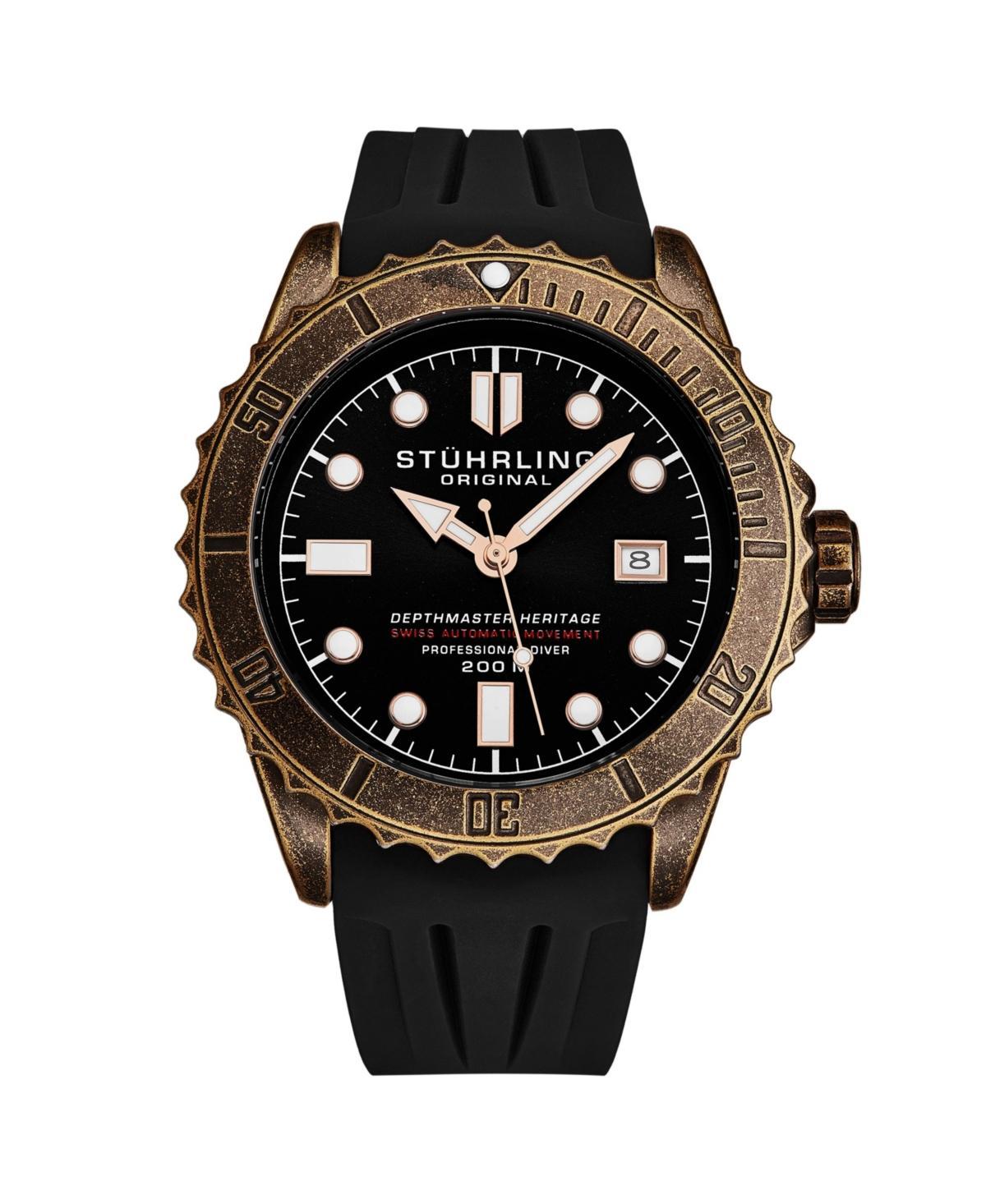 Stuhrling Mens Aquadiver Black Rubber Dial, 44mm Round Watch - Black Product Image