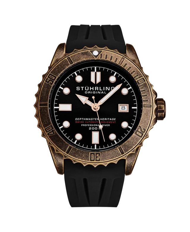 Stuhrling Mens Aquadiver Black Rubber Dial, 44mm Round Watch - Black Product Image