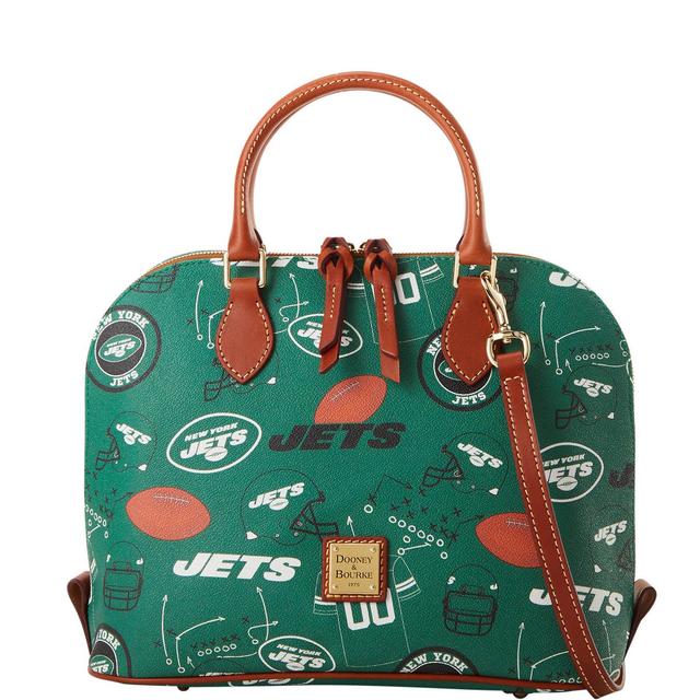 Dooney & Bourke Womens NFL Jets Zip Zip Coated Cotton Satchel Bag in Green Product Image