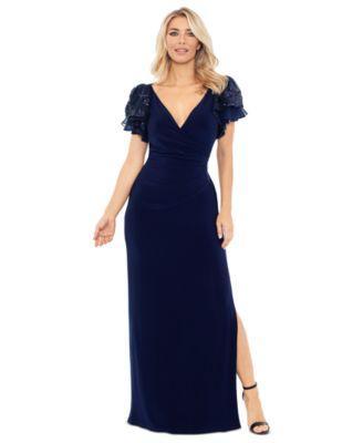 Women's Sequin-Sleeve Surplice-Neck Gown Product Image