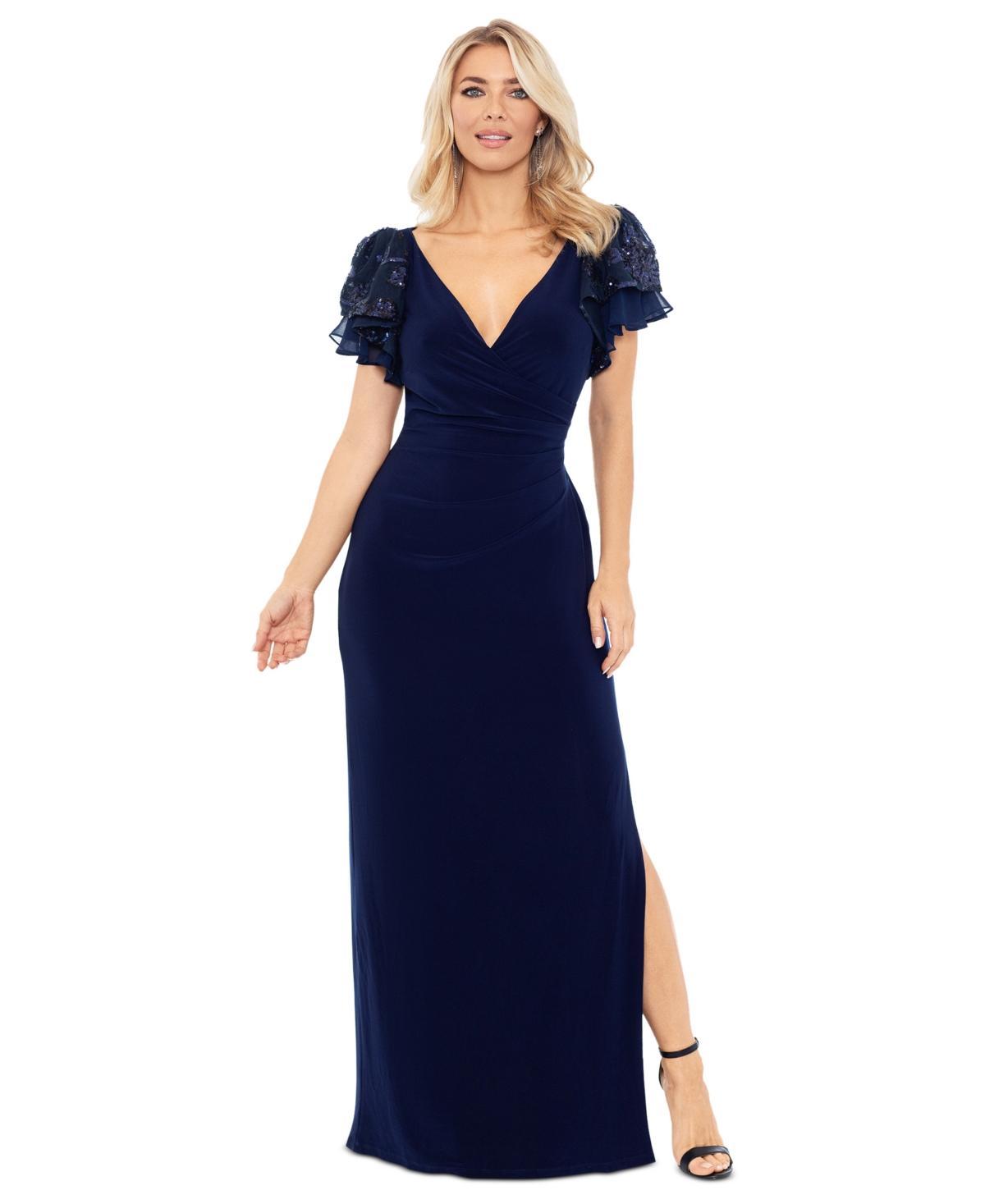 Women's Sequin-Sleeve Surplice-Neck Gown Product Image