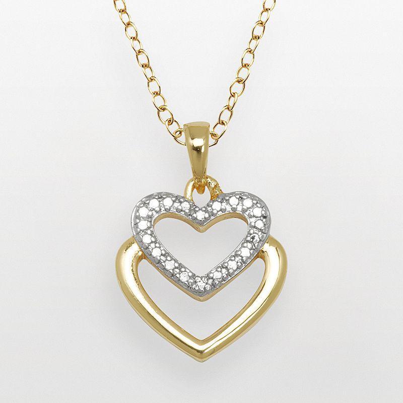 18k Gold Over Brass and Silver-Plated Diamond Accent Heart Pendant, Womens, Multicolor Product Image