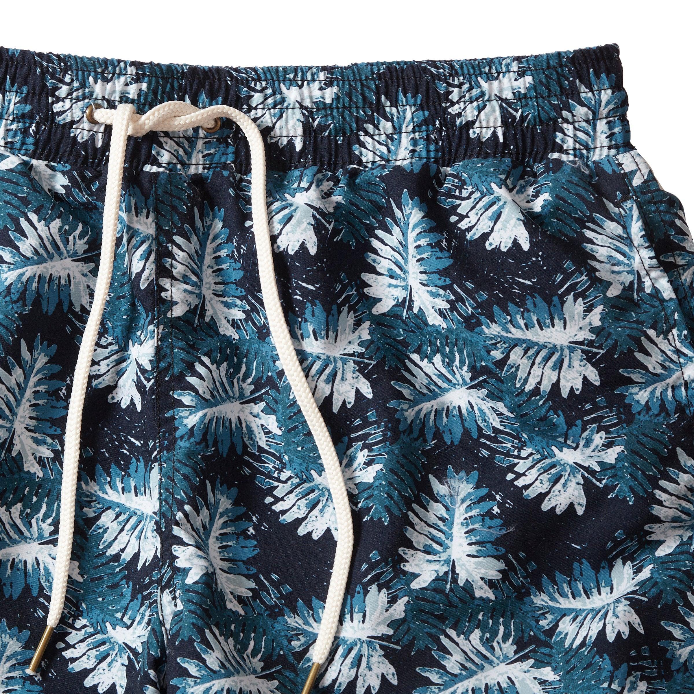 Blue Palms Eco Swim Trunk 6" - Navy Green Leaf Product Image