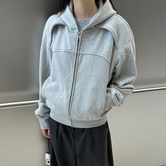 Plain Zip-Up Hoodie Product Image